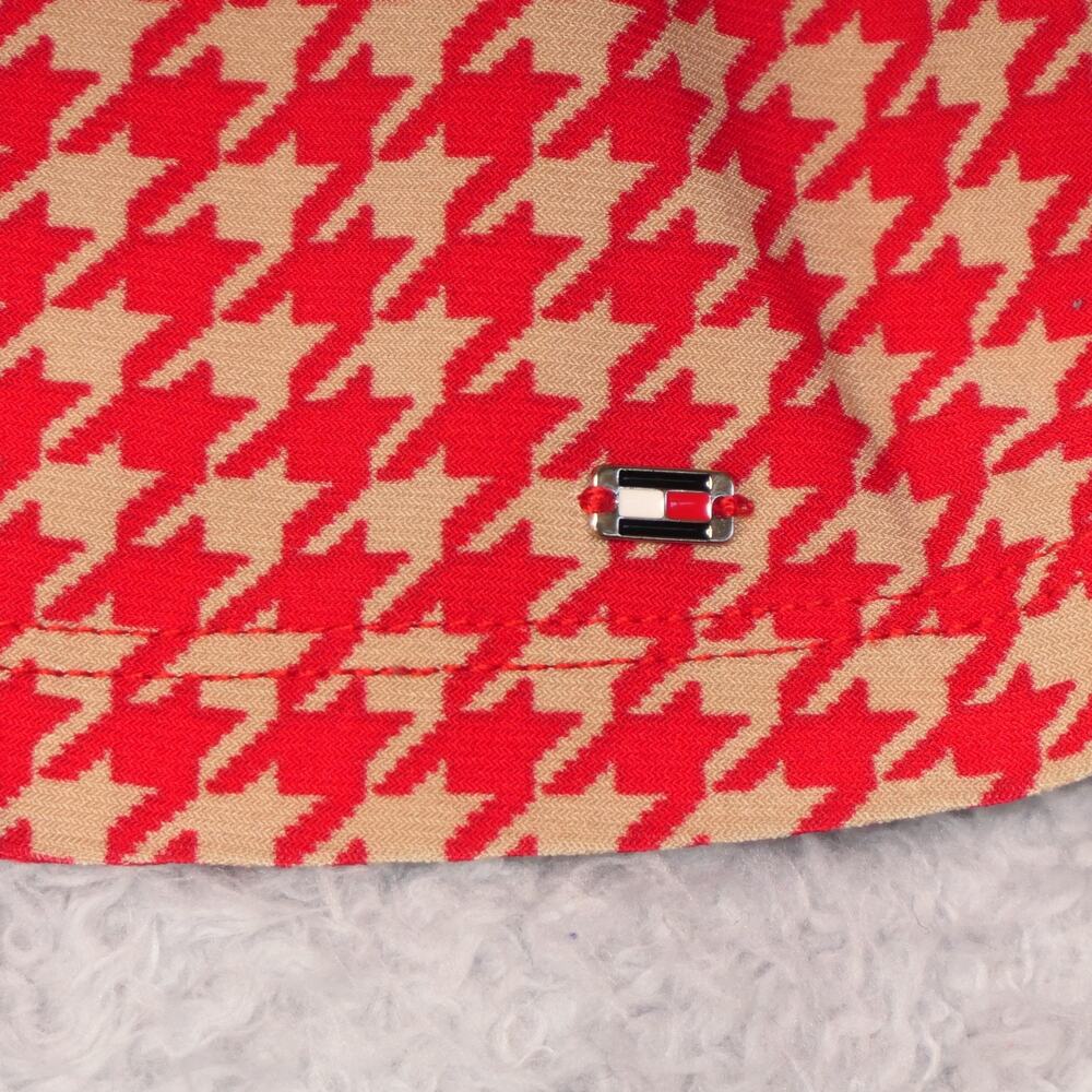 Tommy Hilfiger Blouse Womens Small Red Tan Houndstooth Button Front Long Sleeve - Picture 5 of 12